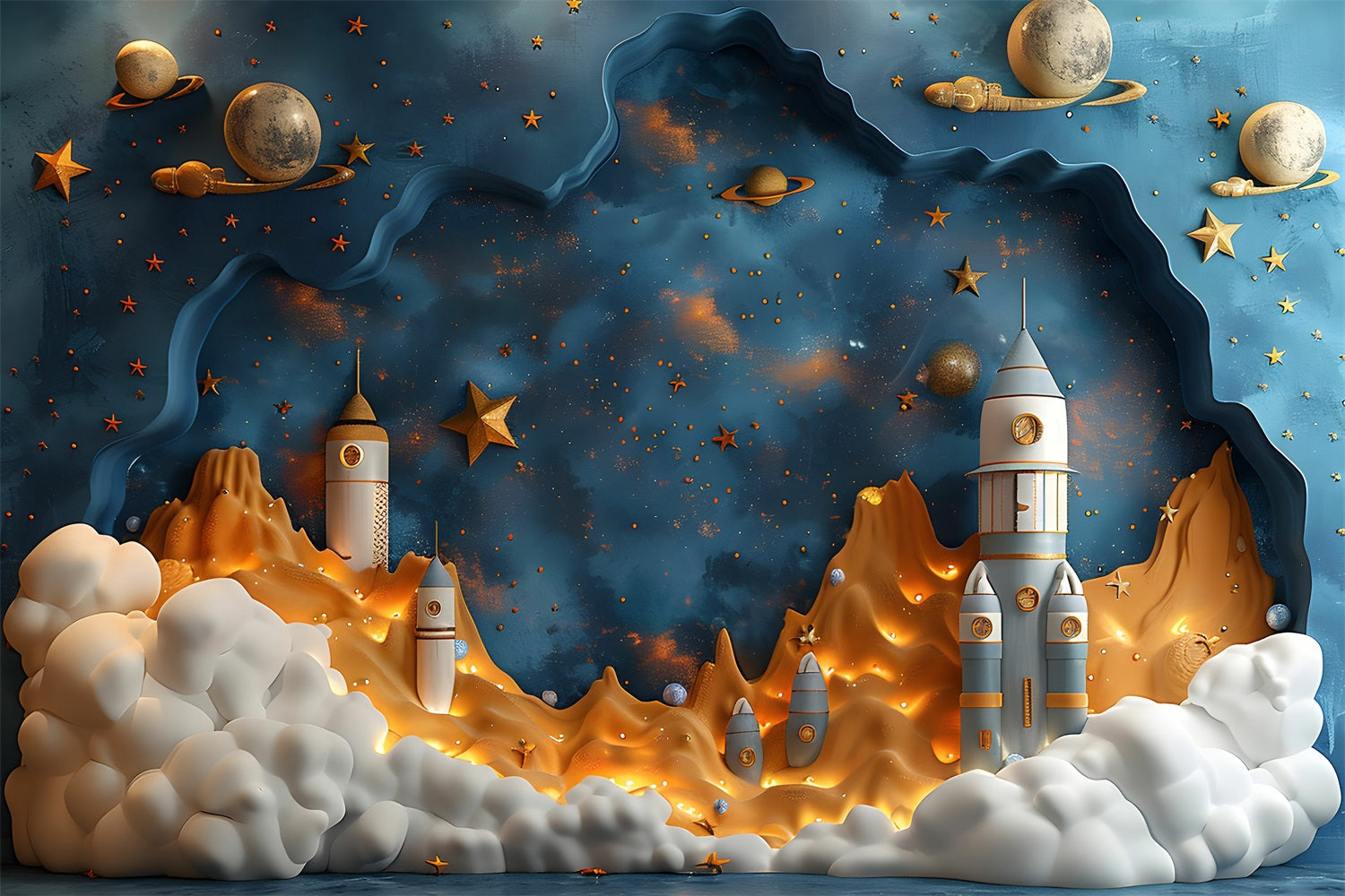 Sfondo Di Compleanno Pianeti Galattici Razzi Sfondo Festa BRP10-326