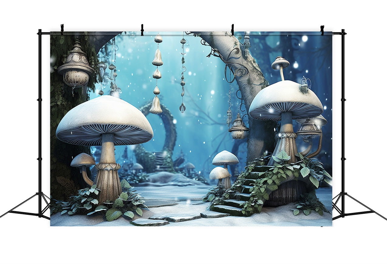 Sfondo Di Lanterne Di Funghi Magici Del Bosco Invernale BRP10-33