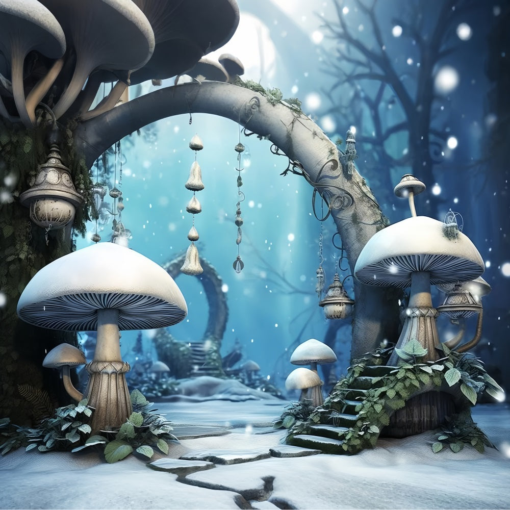 Sfondo Di Lanterne Di Funghi Magici Del Bosco Invernale BRP10-33