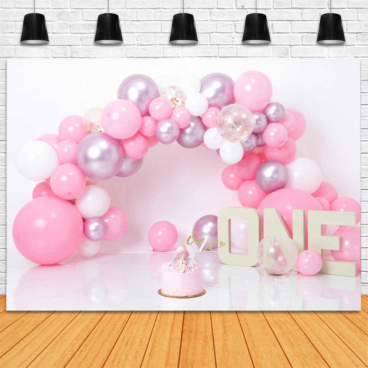 Sfondo Fotografico Per Il Primo Compleanno Sfondo Con Palloncino Rosa Viola BRP10-337