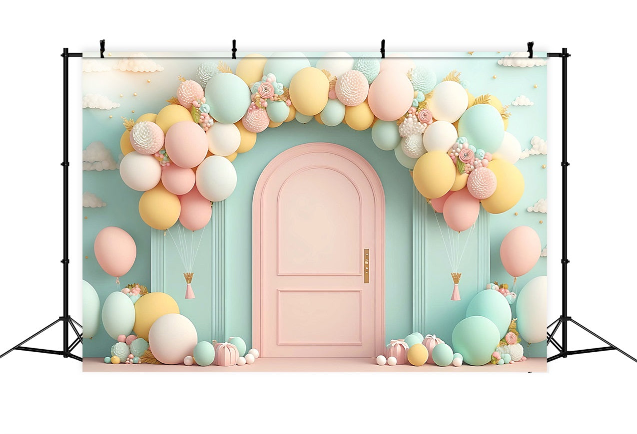 Fondali Di Buon Compleanno Arco Di Palloncini Sfondo Porta Rosa BRP10-347