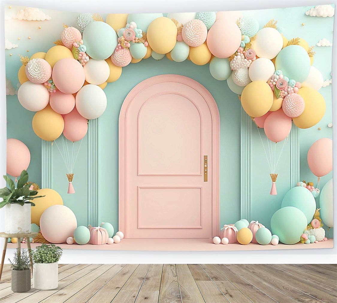 Fondali Di Buon Compleanno Arco Di Palloncini Sfondo Porta Rosa BRP10-347