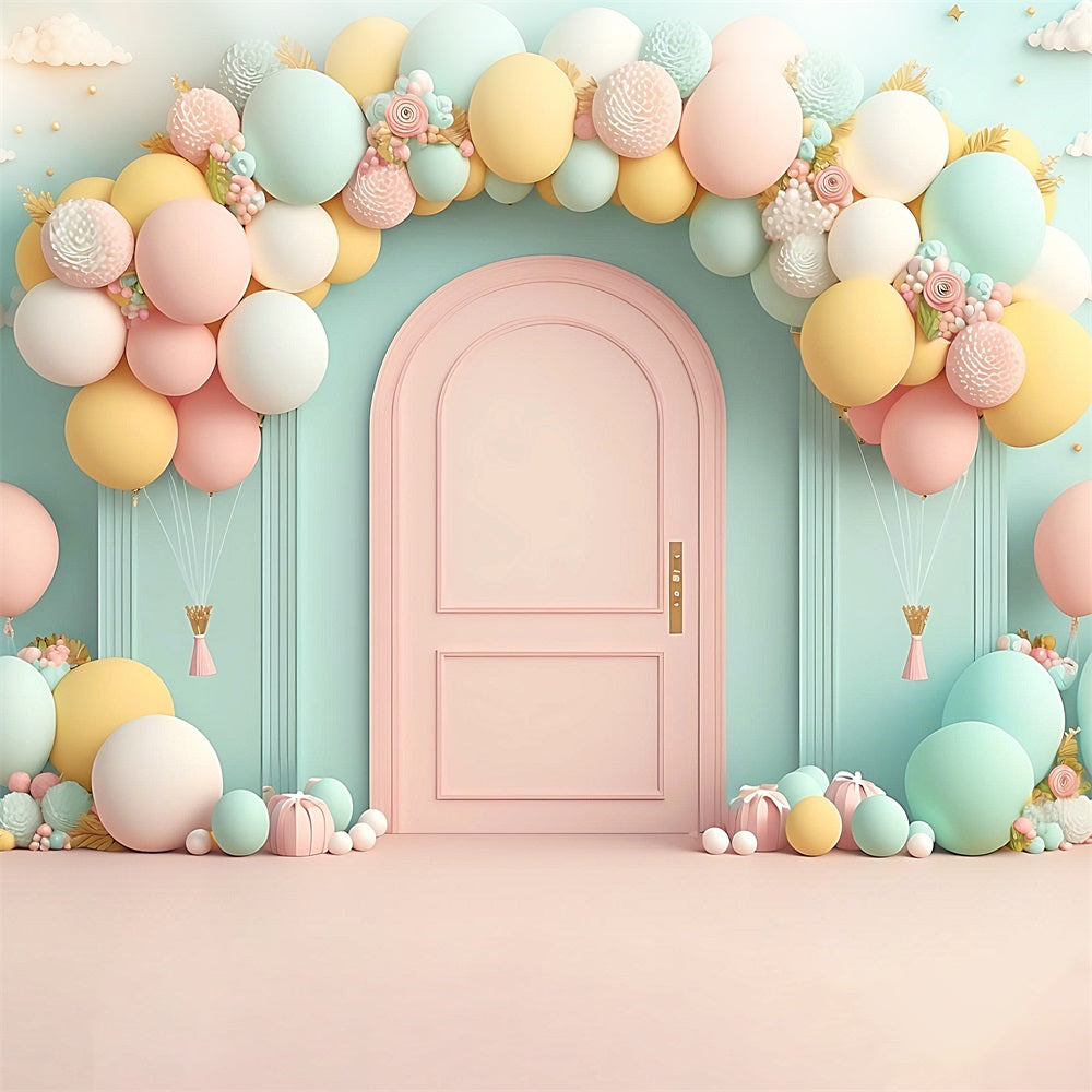 Fondali Di Buon Compleanno Arco Di Palloncini Sfondo Porta Rosa BRP10-347