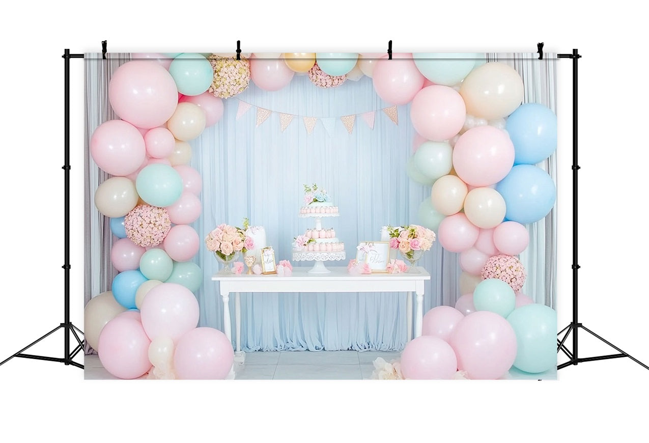 Foto Di Sfondo Di Compleanno Sfondo Per Tavolo Da Torta Con Arco Di Palloncini BRP10-351
