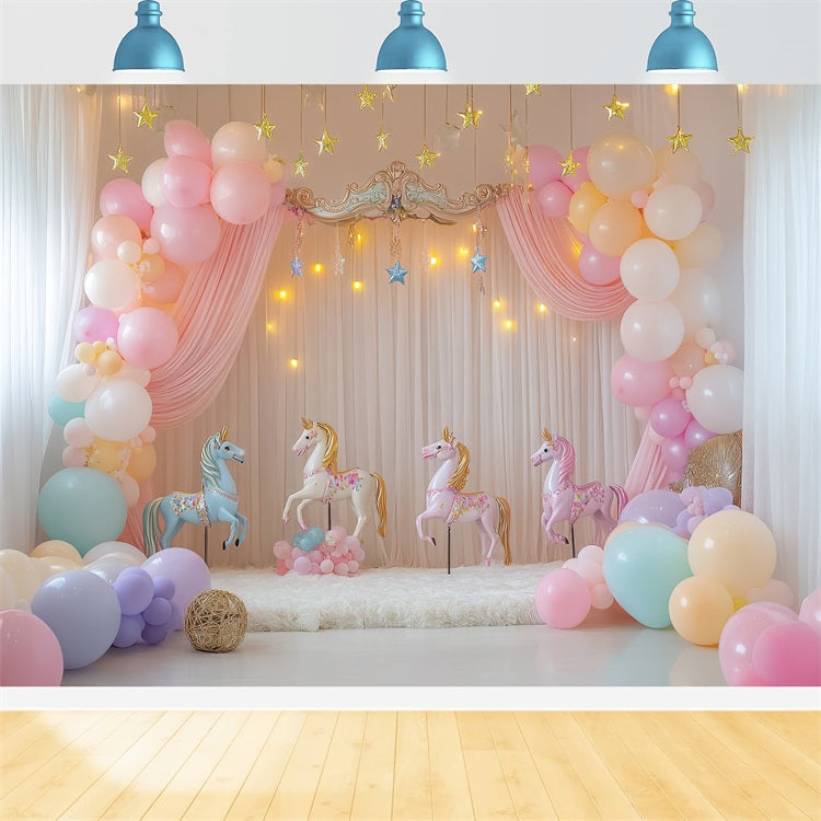 Compleanno Sfondo Design Unicorno Palloncini Carosello Sfondo BRP10-357