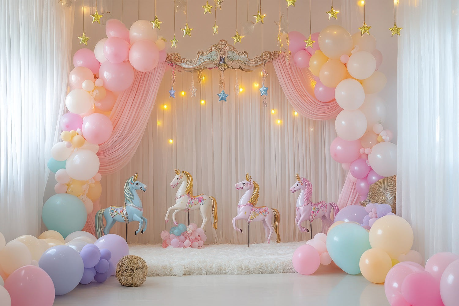 Compleanno Sfondo Design Unicorno Palloncini Carosello Sfondo BRP10-357