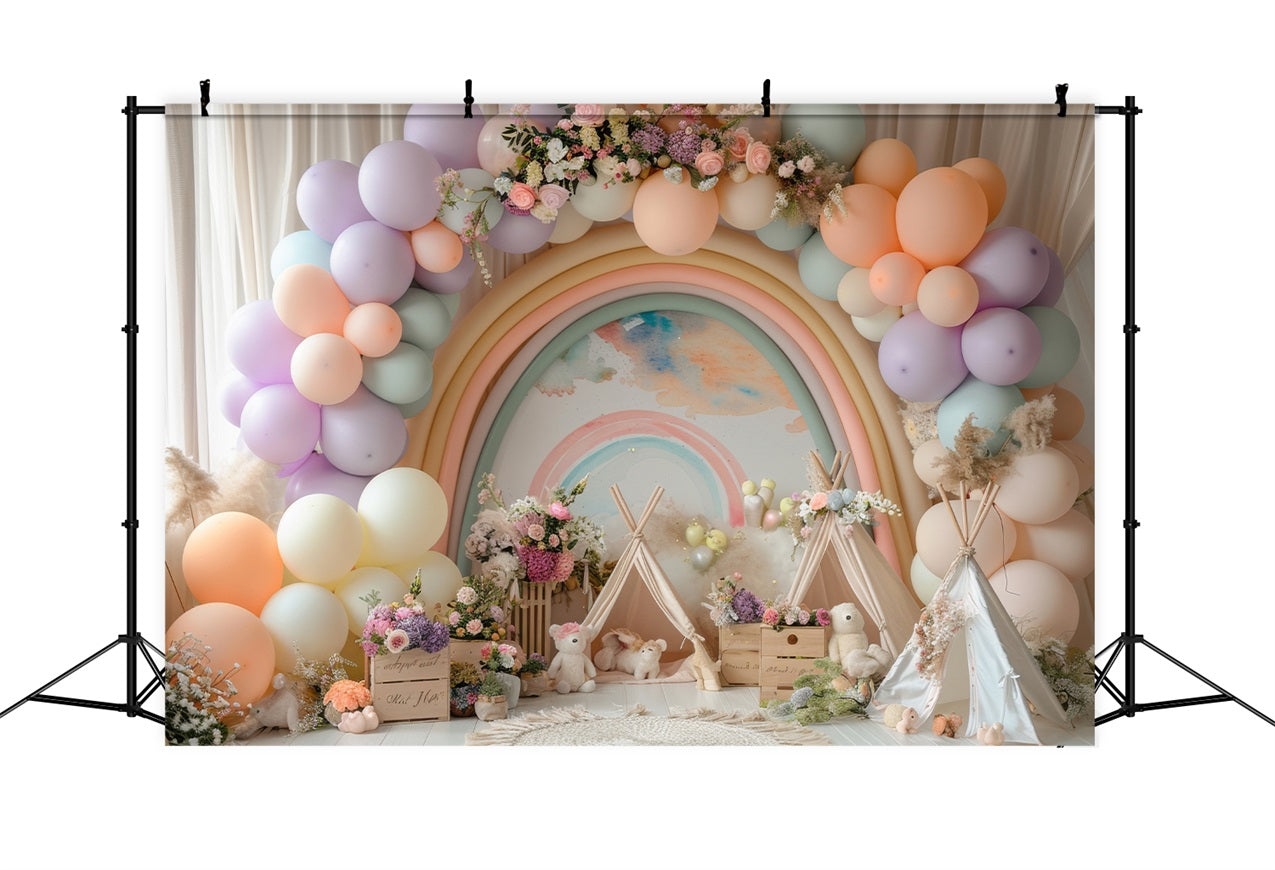 Idee Per Lo Sfondo Di Compleanno Fai Da Te Sfondo Per Teepee Con Palloncino Arcobaleno BRP10-365