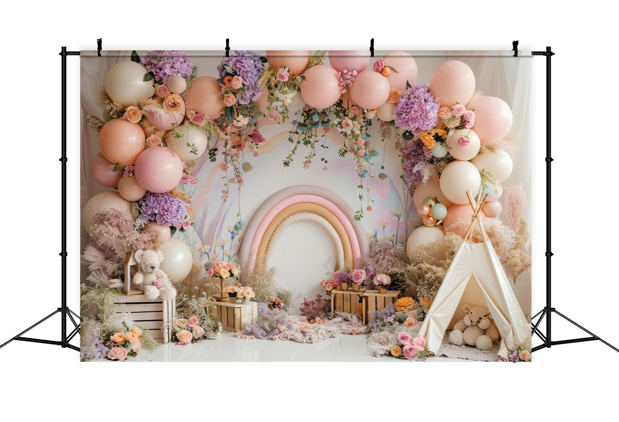 Sfondo Di Buon Compleanno Palloncini Arcobaleno Teepee Sfondo BRP10-366
