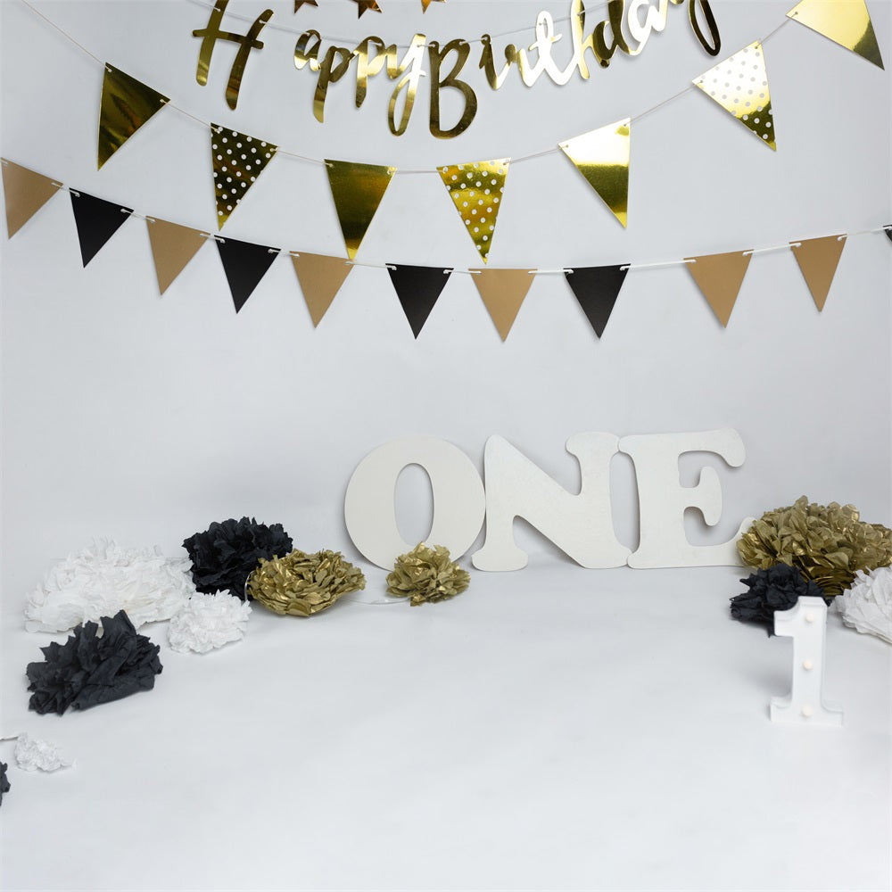 Banner Per Sfondo Del Primo Compleanno Sfondo In Oro Nero BRP10-372