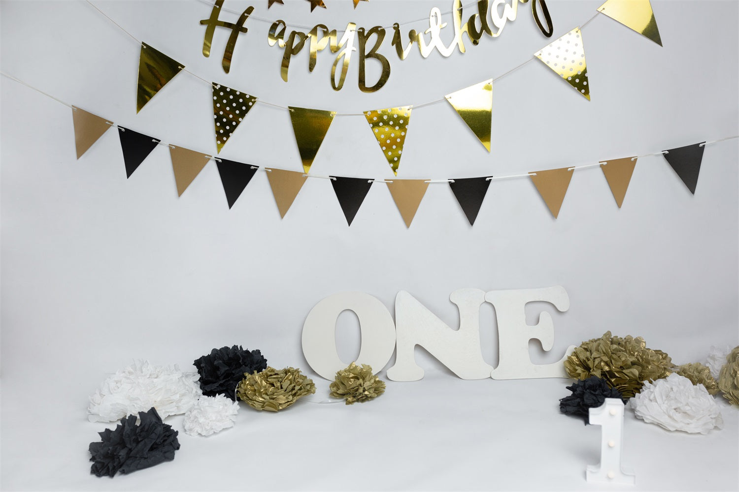 Banner Per Sfondo Del Primo Compleanno Sfondo In Oro Nero BRP10-372