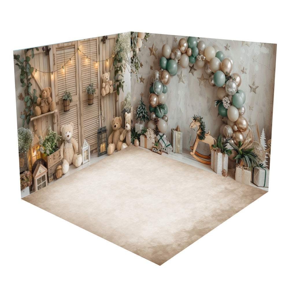 Set Camera Fondale Boho Teddy Bear Con Arco A Palloncino BRP10-417
