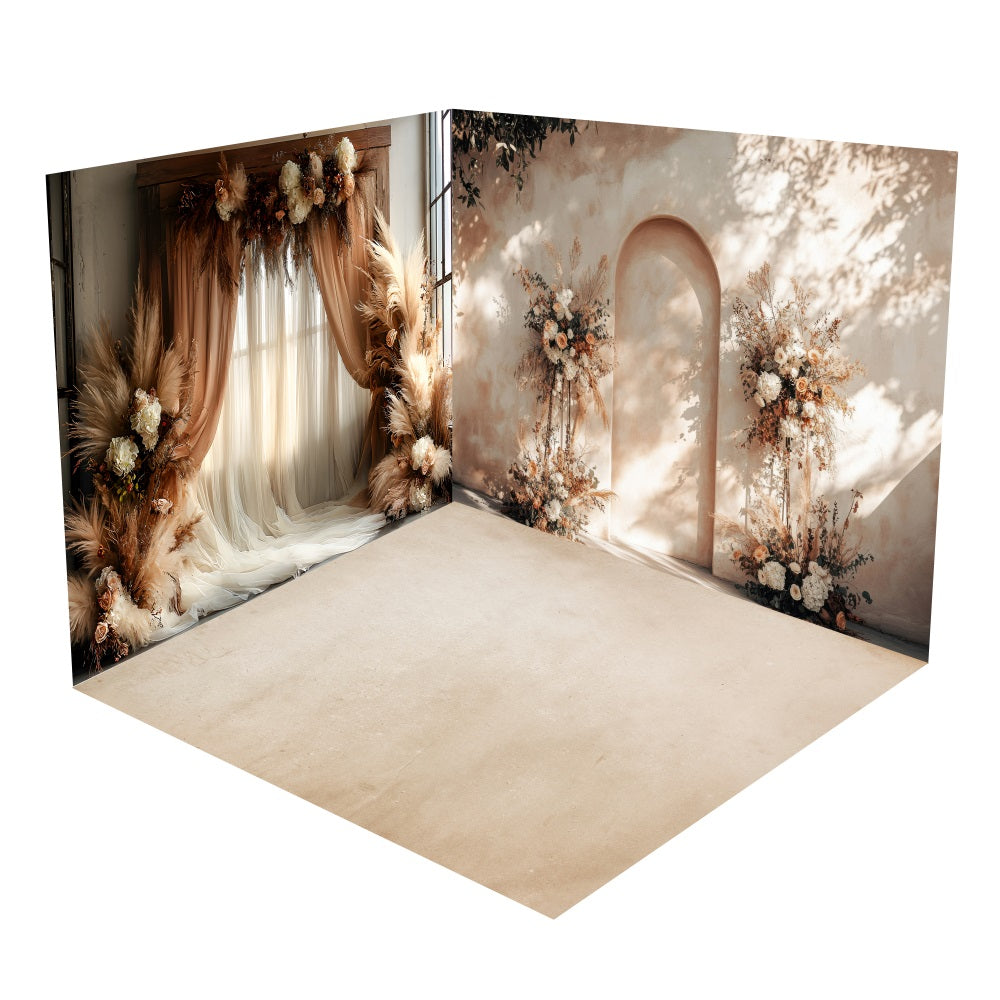 Set Camera Da Letto Con Fondale Floreale Per Tende Boho BRP10-422