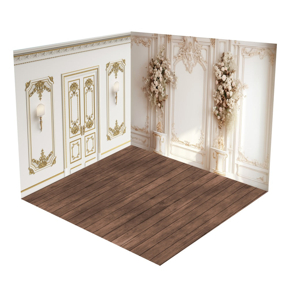 Set Da Camera Con Sfondo Da Parete Ornato Con Porta Classica Retro BRP10-430