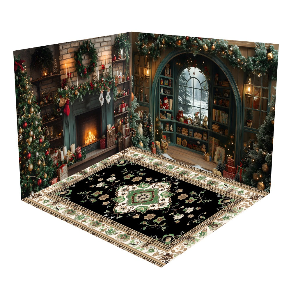 Set Per Camera Con Fondale Decorativo Per Libreria Per Caminetto Di Natale BRP10-453