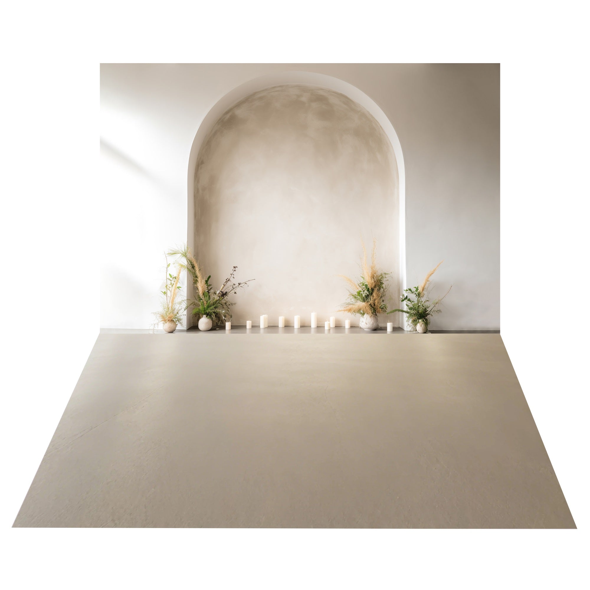 Sfondo Per Installazione Floreale Boho Arch+Sfondo Per Pavimento Beige Neutro BRP10-486