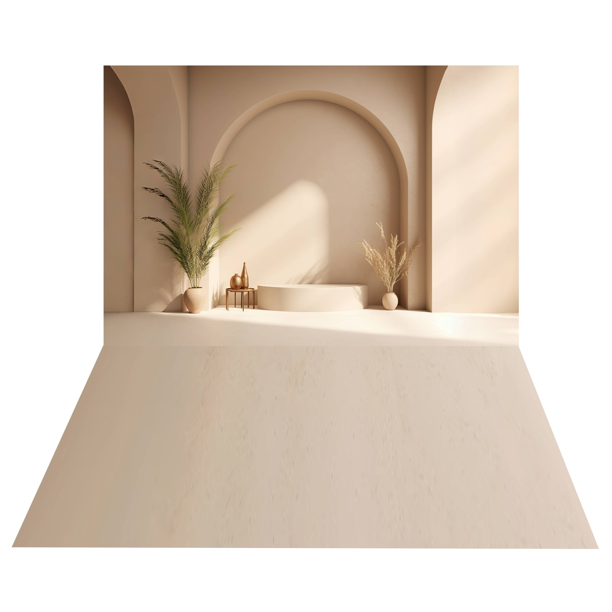 Sfondo Di Design Di Nicchia Ad Arco Boho+Sfondo Per Pavimento Con Struttura Beige BRP10-493