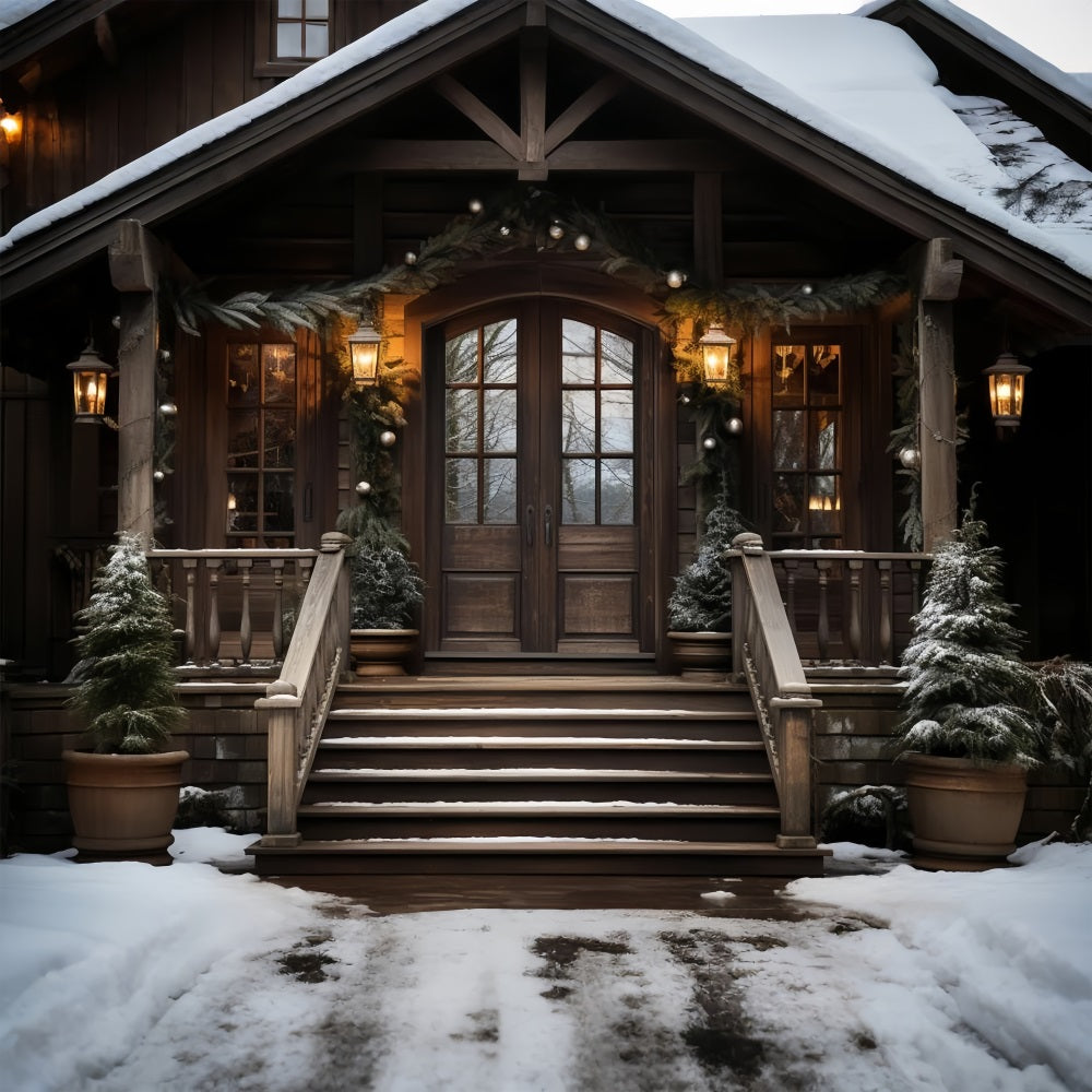 Sfondo Di Luci Ghirlanda Festosa Cabina Rustica Invernale BRP10-5