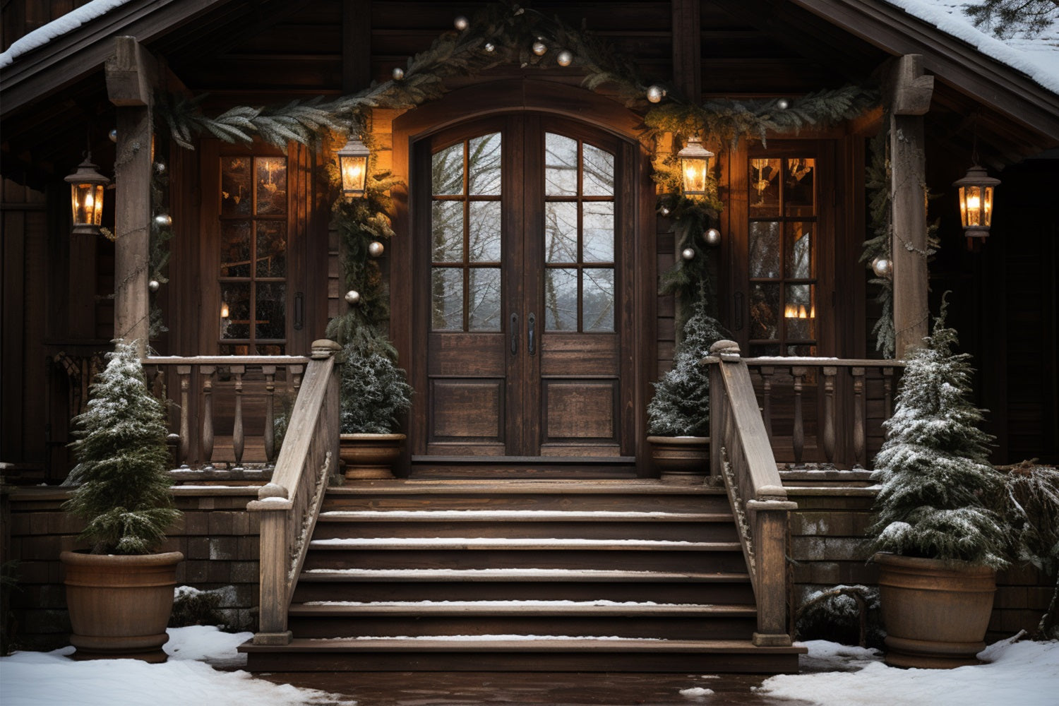 Sfondo Di Luci Ghirlanda Festosa Cabina Rustica Invernale BRP10-5