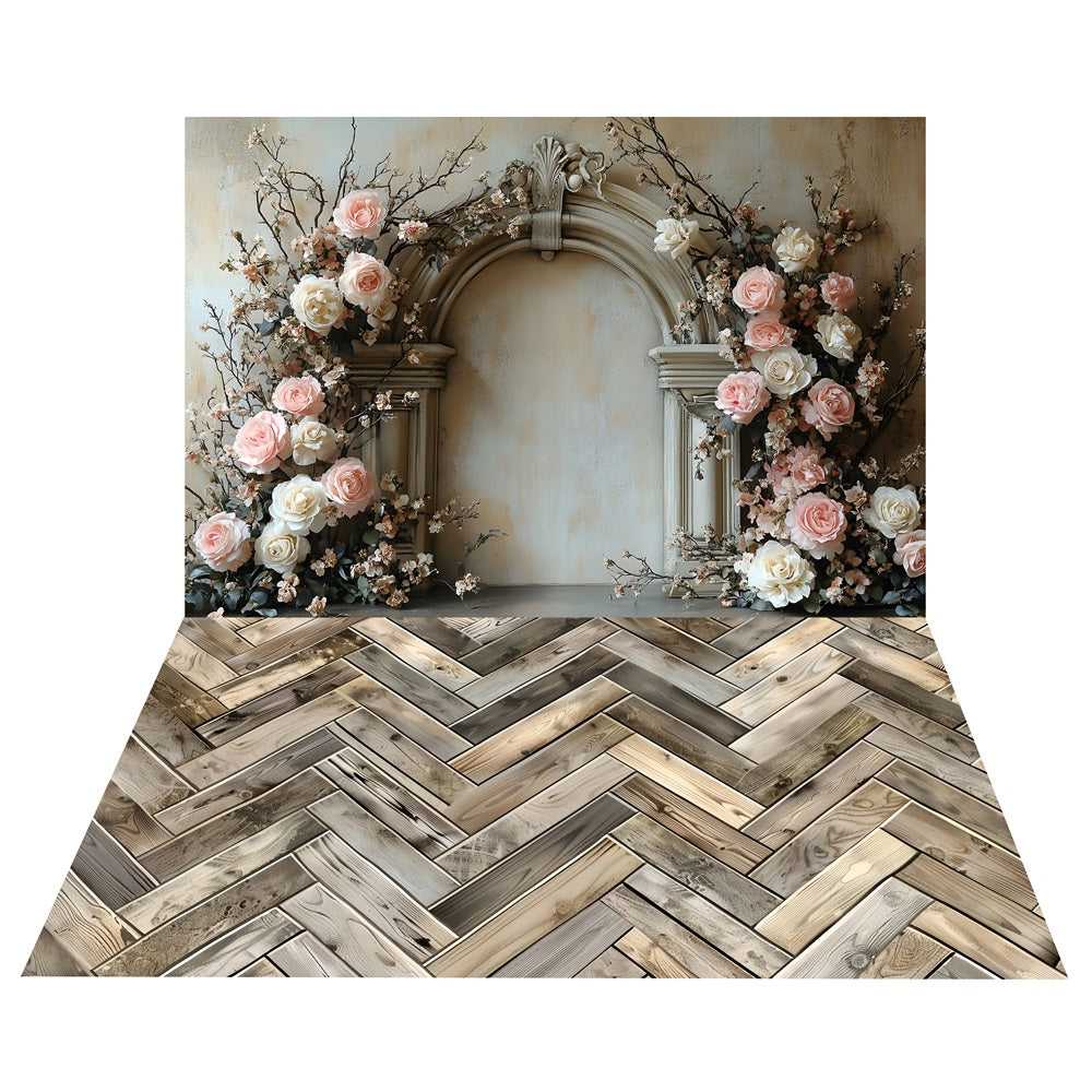 Sfondo Floreale Boho Rose Arch+Sfondo Classico Per Pavimento In Legno BRP10-500