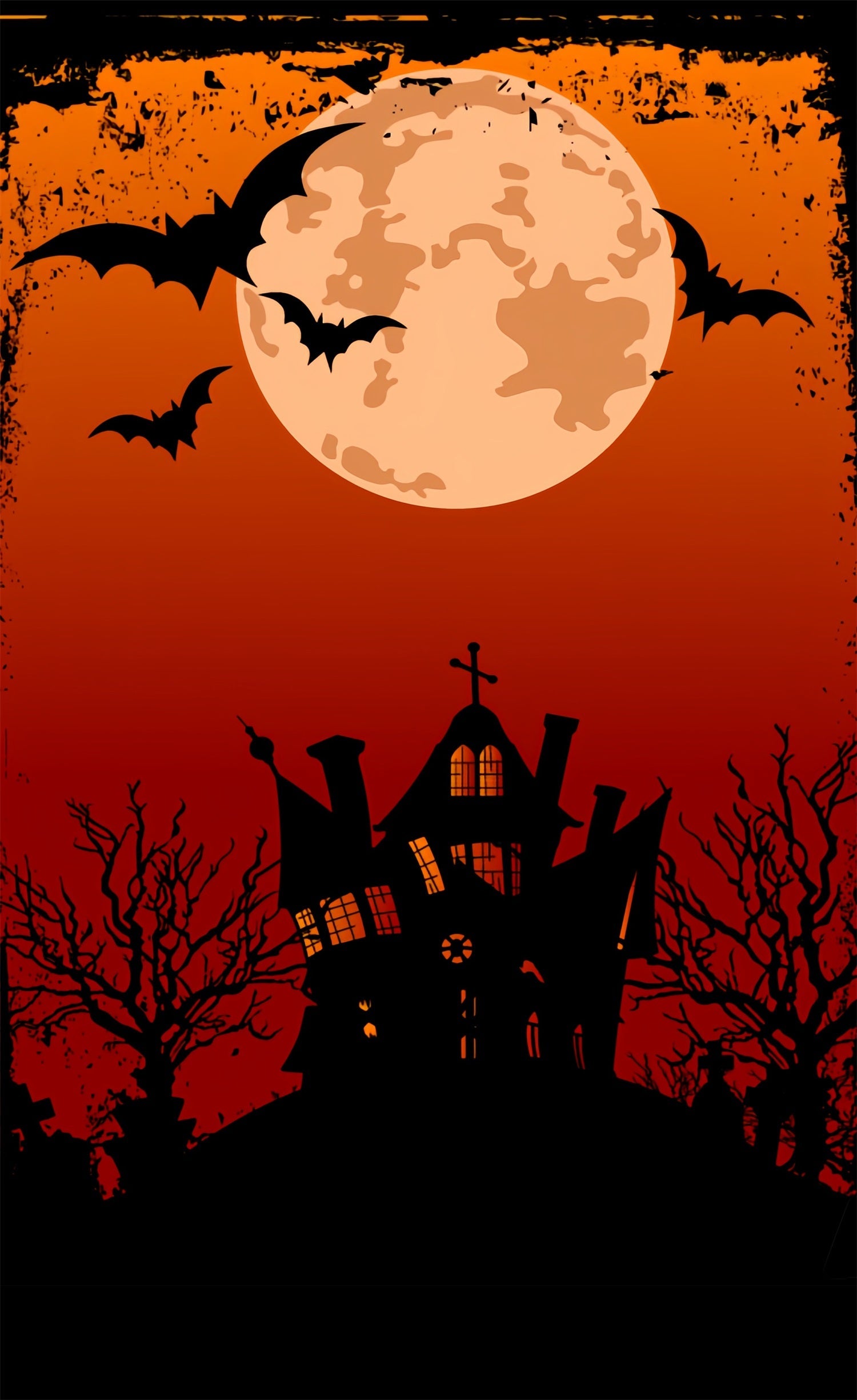 Sfondo Della Casa Dei Cartoni Animati Con Luna Arancione Spazzata Di Halloween BRP10-513