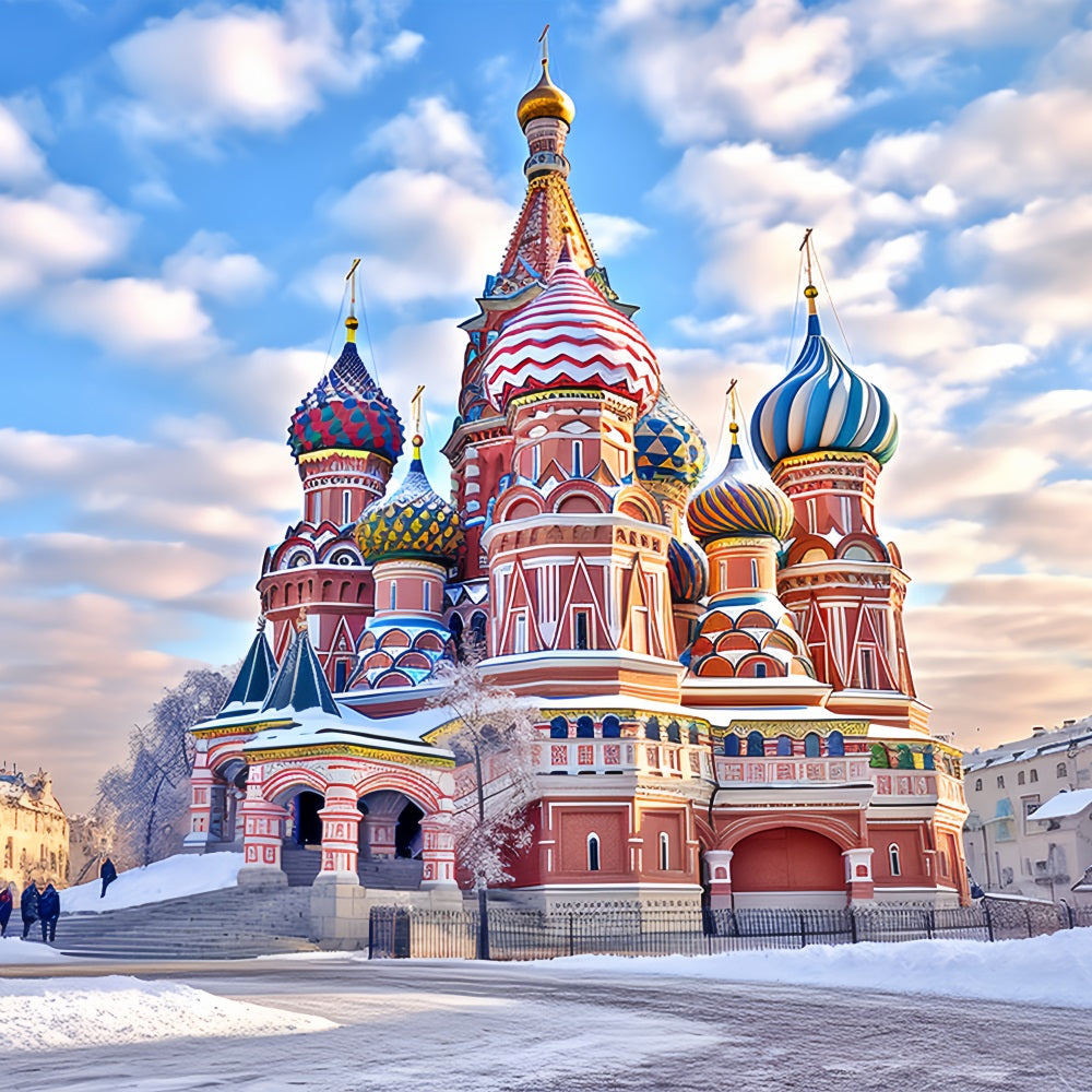 Sfondo Invernale Della Cattedrale Di San Basilio Con Cupole Colorate BRP10-57