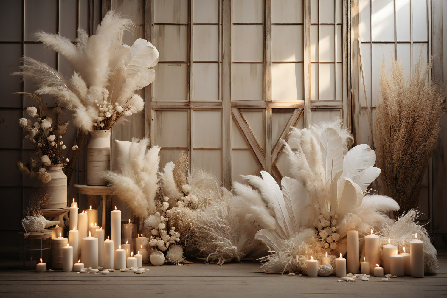 Sfondo Boho Sfondo Con Decorazioni In Piume Di Pampa BRP10-575