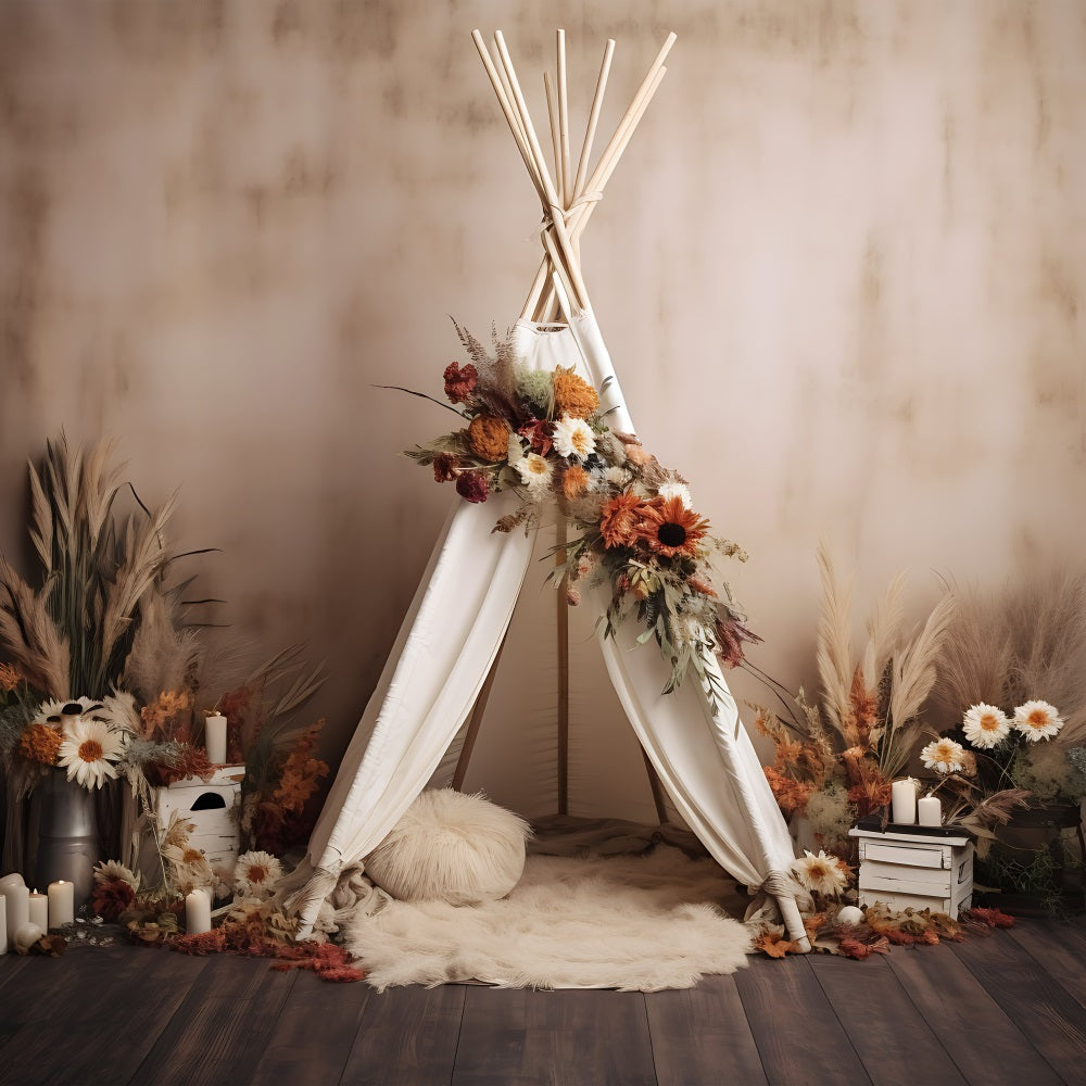 Tessuto Bohemian Fondale Teepee Floreale Autunno Sfondo BRP10-596