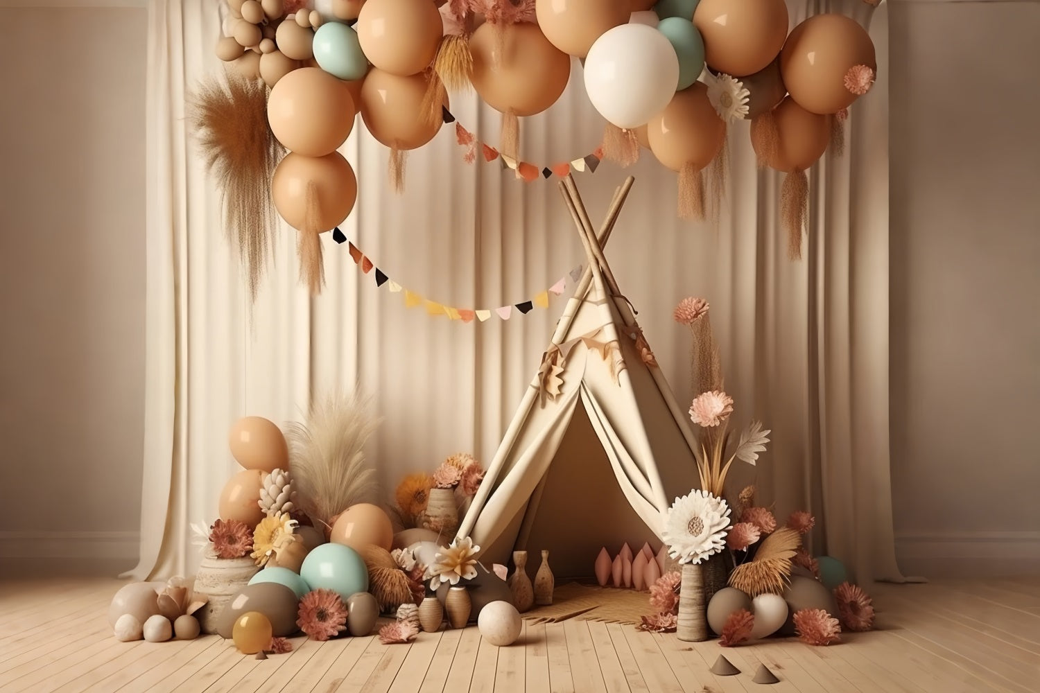 Fondali Boho Fai Da Te Teepee Balloon Party Sfondo BRP10-597