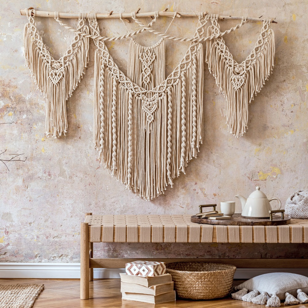 Sfondo Bohemien Con Decorazioni In Macrame Appeso A Parete BRP10-608