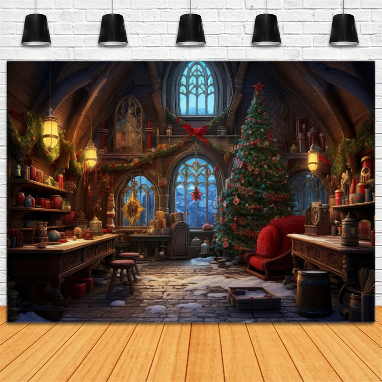 Fondali Della Stanza Di Natale Sfondo Dell'Albero Del Laboratorio Di Babbo Natale BRP10-613
