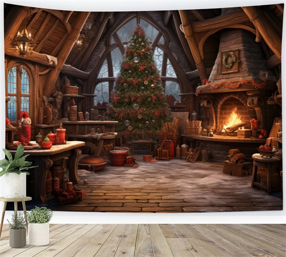 Sfondo Per Caminetto Natalizio Albero Laboratorio Di Babbo Natale BRP10-614