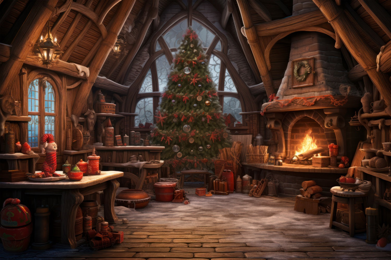 Sfondo Per Caminetto Natalizio Albero Laboratorio Di Babbo Natale BRP10-614