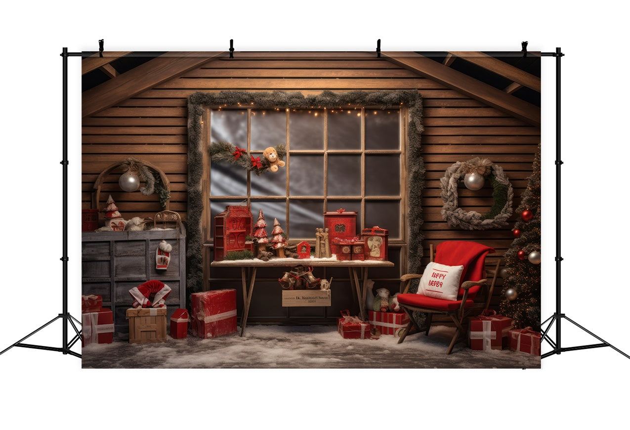 Sfondo Della Finestra Di Natale Il Laboratorio Di Babbo Natale Presenta Lo Sfondo BRP10-615