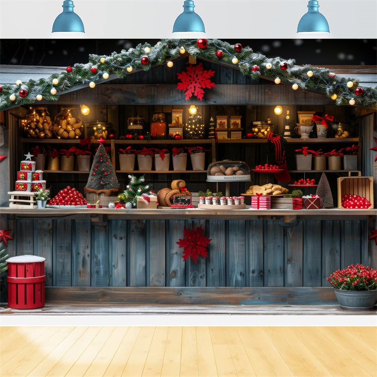 Sfondo Per Servizio Fotografico Natalizio Sfondo Con Bancarella Di Dolcetti Per Il Laboratorio Di Babbo Natale BRP10-624