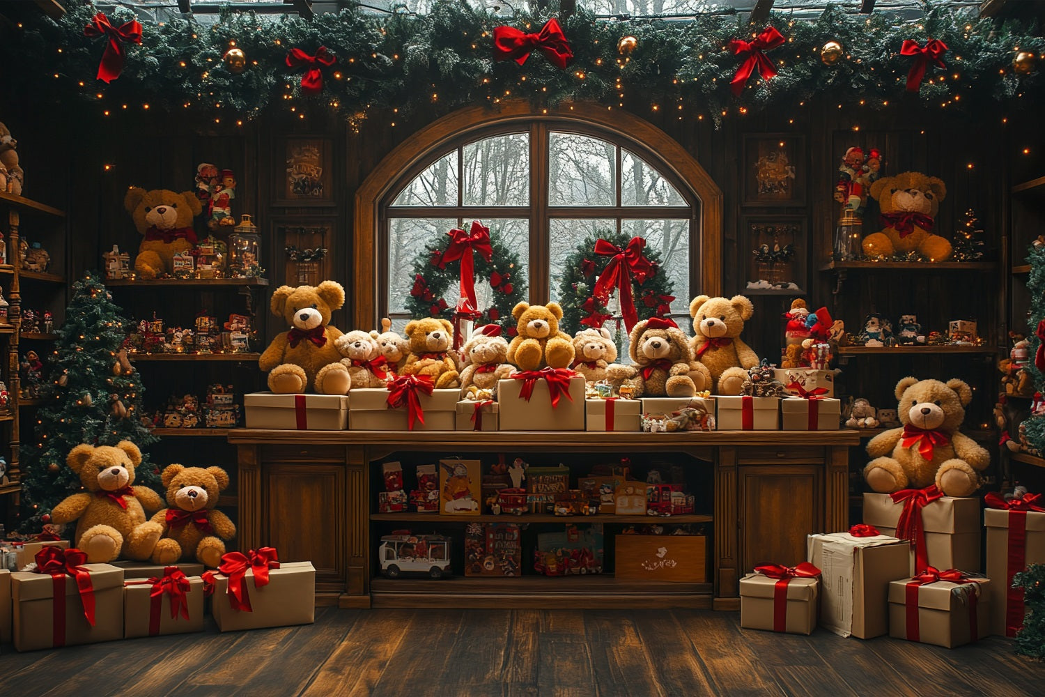 Sfondo Scena Natalizia Vetrina Del Negozio Sfondo Laboratorio Di Babbo Natale BRP10-628