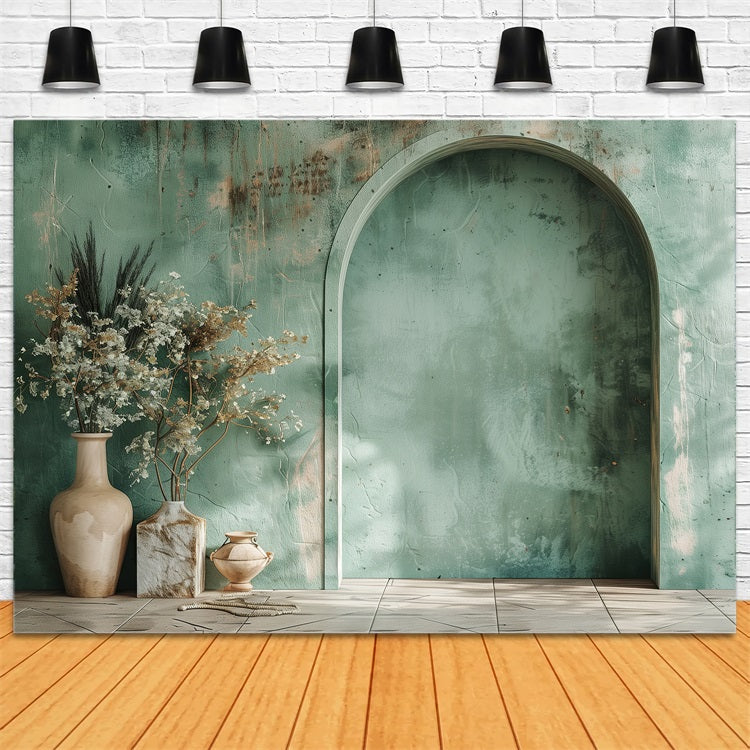 Sfondo Verde Morbido Con Arco Floreale Boho BRP10-63