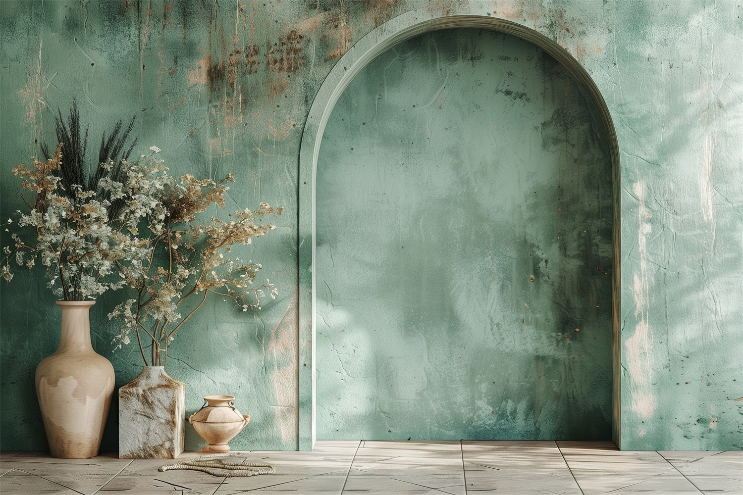 Sfondo Verde Morbido Con Arco Floreale Boho BRP10-63