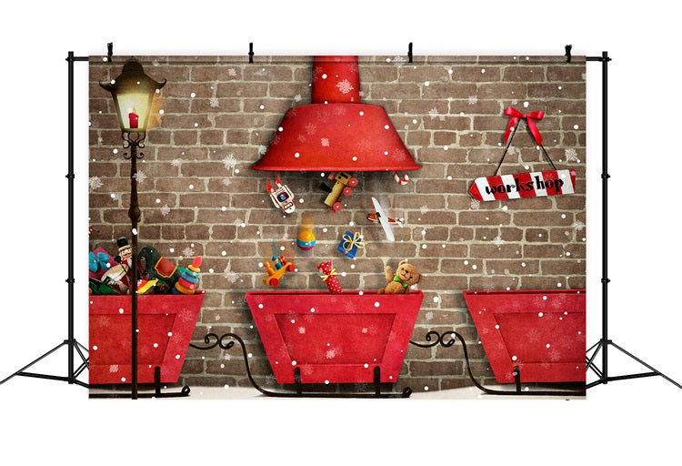 Fondali Di Sfondo Natalizio Sfondo Di Distribuzione Dei Regali Del Laboratorio Di Babbo Natale BRP10-630