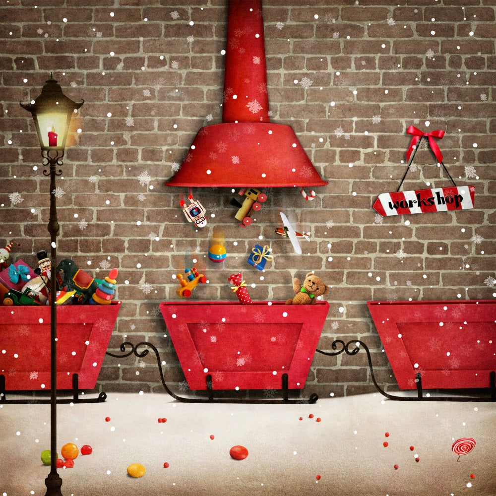 Fondali Di Sfondo Natalizio Sfondo Di Distribuzione Dei Regali Del Laboratorio Di Babbo Natale BRP10-630