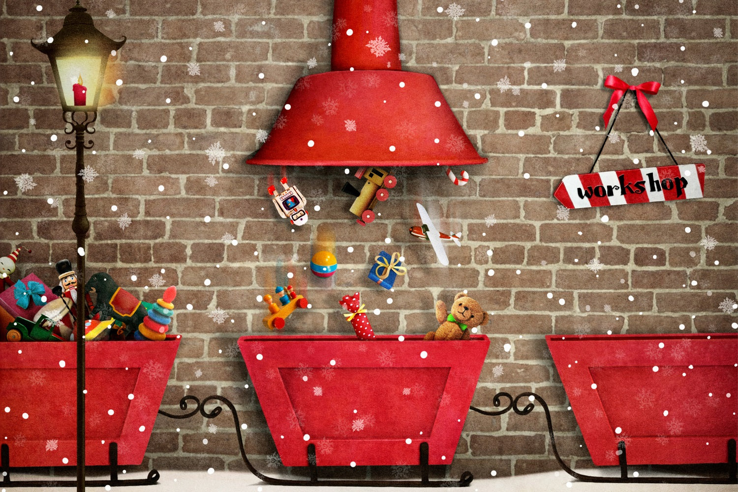 Fondali Di Sfondo Natalizio Sfondo Di Distribuzione Dei Regali Del Laboratorio Di Babbo Natale BRP10-630