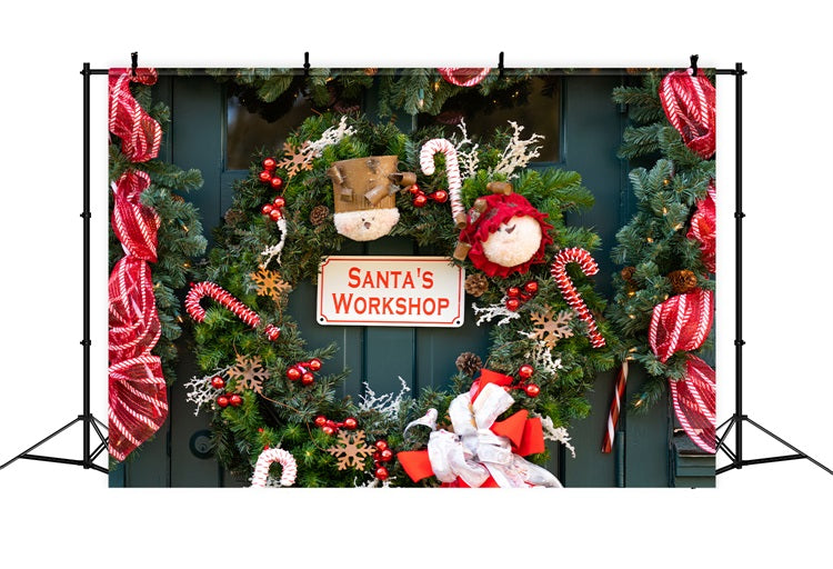 Foto Dello Sfondo Natalizio Sfondo Delle Decorazioni Del Laboratorio Di Babbo Natale BRP10-632