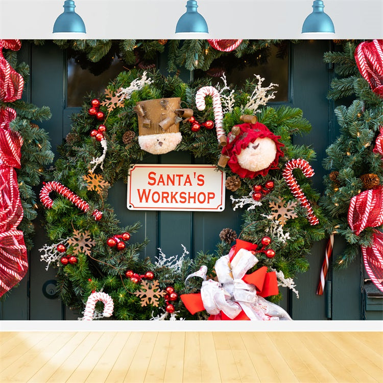 Foto Dello Sfondo Natalizio Sfondo Delle Decorazioni Del Laboratorio Di Babbo Natale BRP10-632