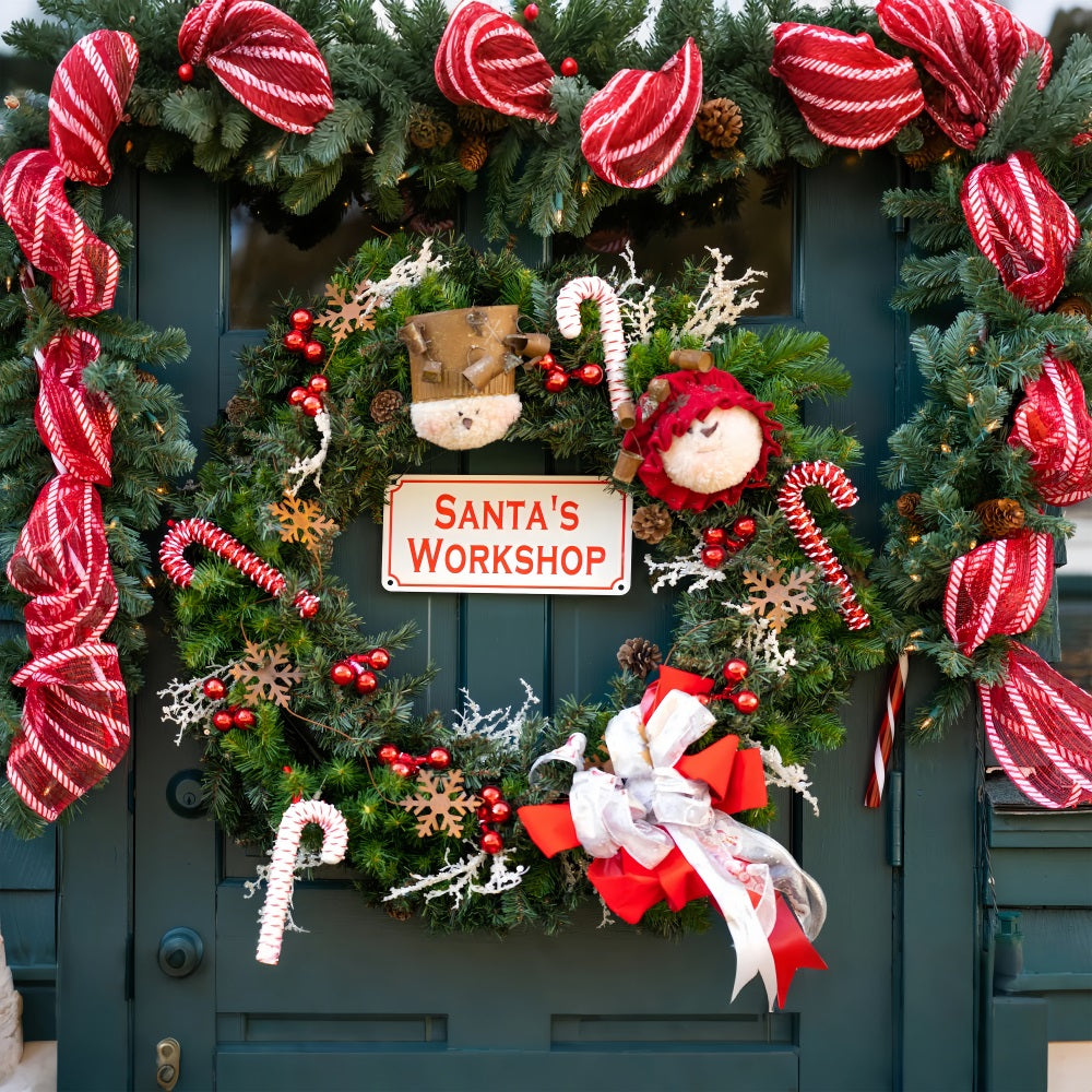 Foto Dello Sfondo Natalizio Sfondo Delle Decorazioni Del Laboratorio Di Babbo Natale BRP10-632