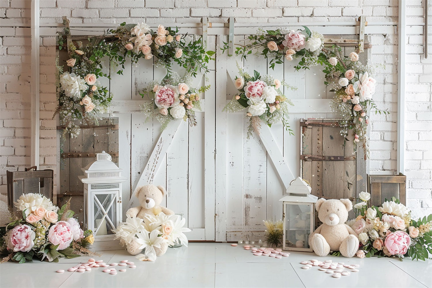 Sfondo Romantico Boho Per Matrimonio Con Fiori Bianchi BRP10-95