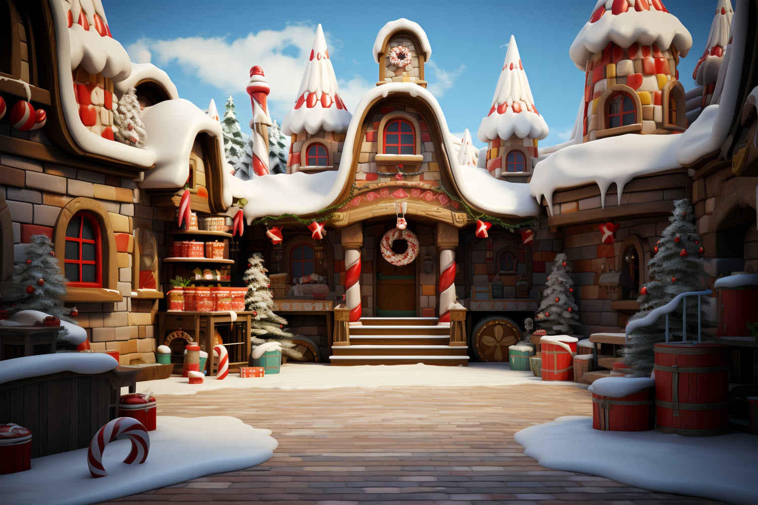 Idee Per Lo Sfondo Natalizio Sfondo Della Fabbrica Di Dolciumi Del Laboratorio Di Babbo Natale BRP11-102