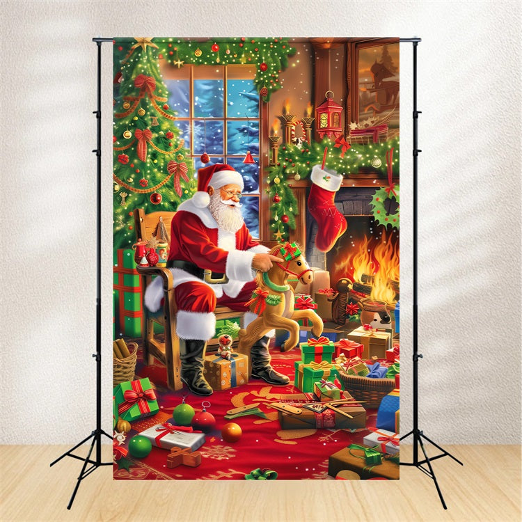 Sfondo Dell'Albero Di Natale Camino Festivo Sfondo Di Babbo Natale BRP11-108