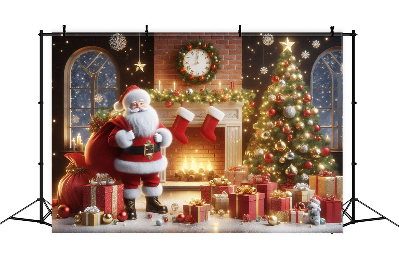 Sfondo Per Camino Natalizio Sfondo Per Vacanze Con Sacco Regalo Di Babbo Natale BRP11-112