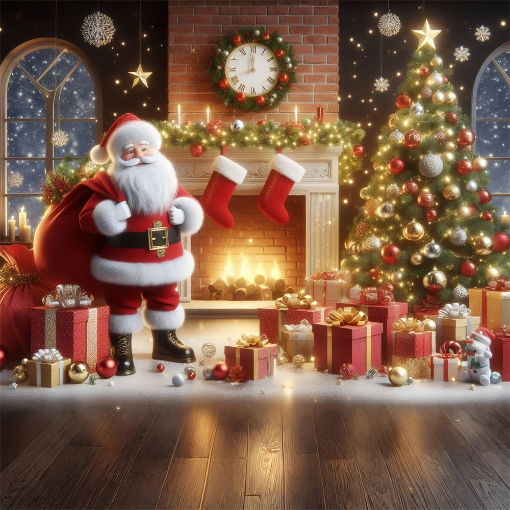 Sfondo Per Camino Natalizio Sfondo Per Vacanze Con Sacco Regalo Di Babbo Natale BRP11-112