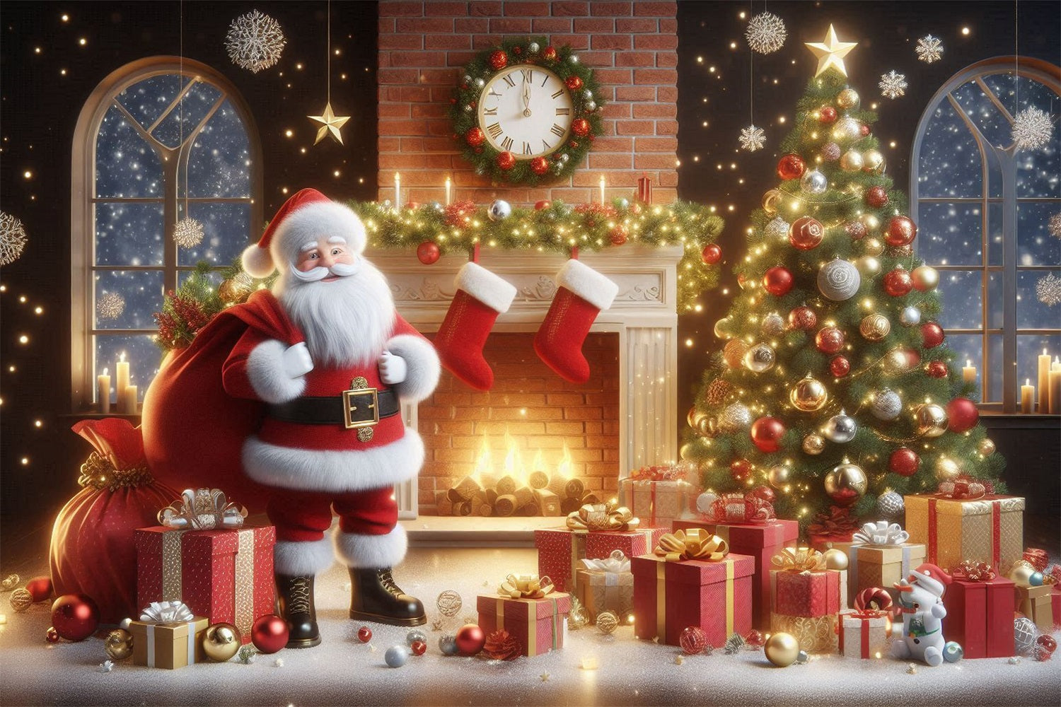 Sfondo Per Camino Natalizio Sfondo Per Vacanze Con Sacco Regalo Di Babbo Natale BRP11-112