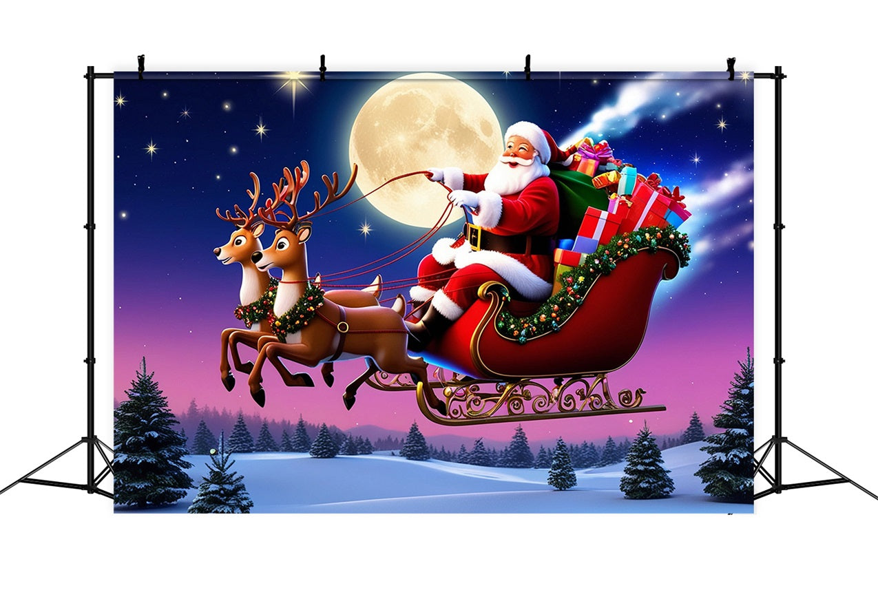 Sfondo Con Foto Di Natale Sfondo Del Giro In Slitta Al Chiaro Di Luna Di Babbo Natale BRP11-113